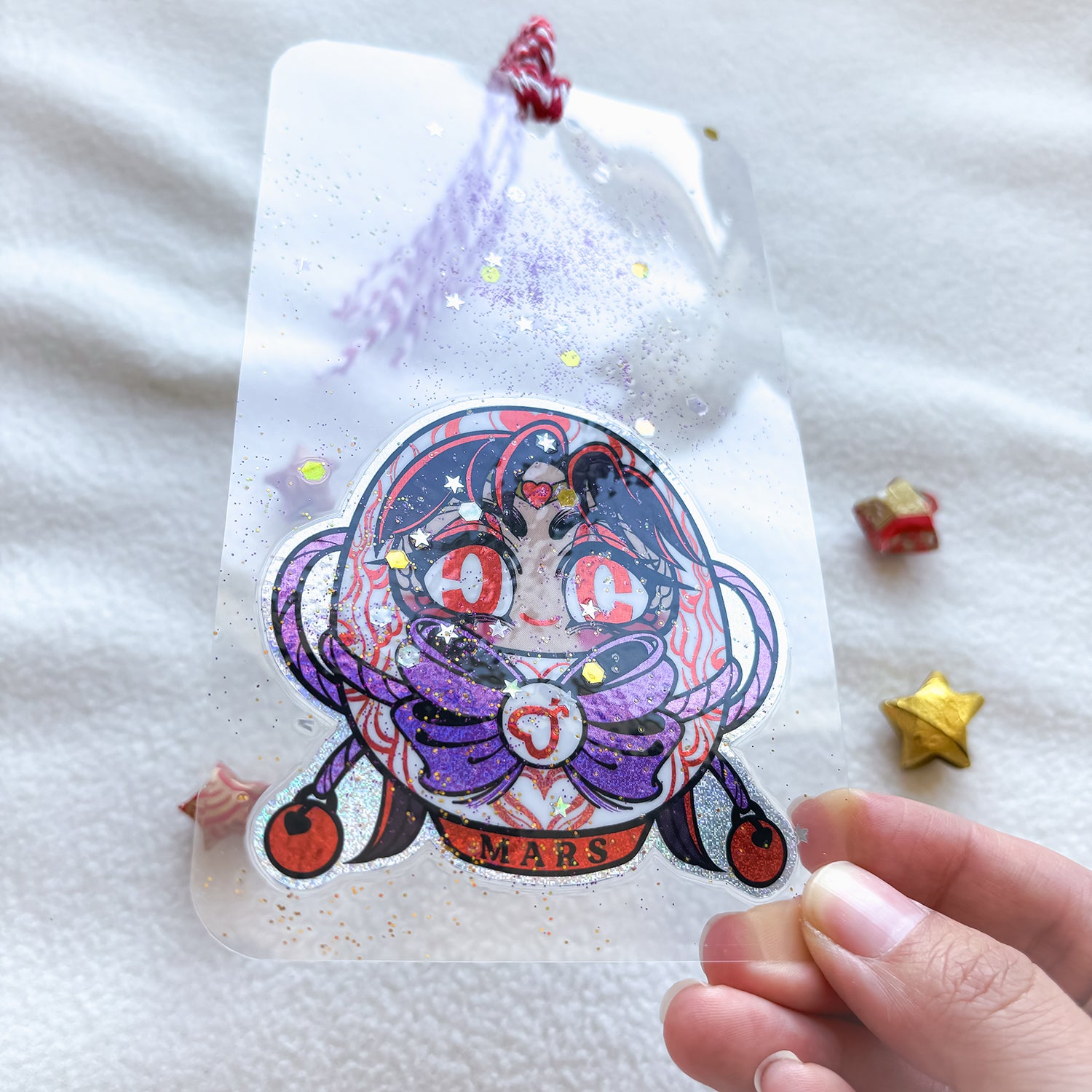 SAILOR MARS DARUMA CLEAR HANDMADE BOOKMARK